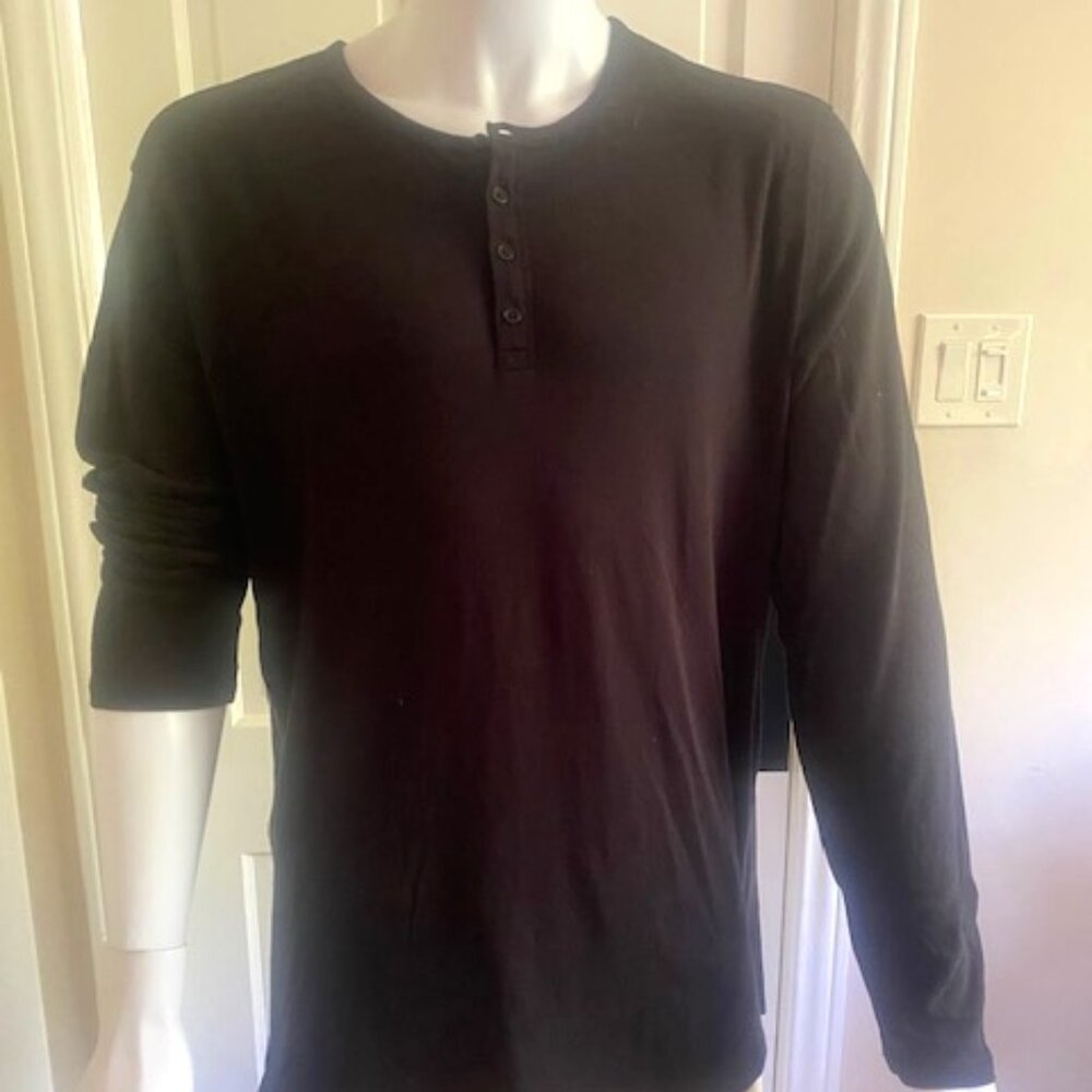 Men's Long Sleeve Vince Black Henley Shirt XL